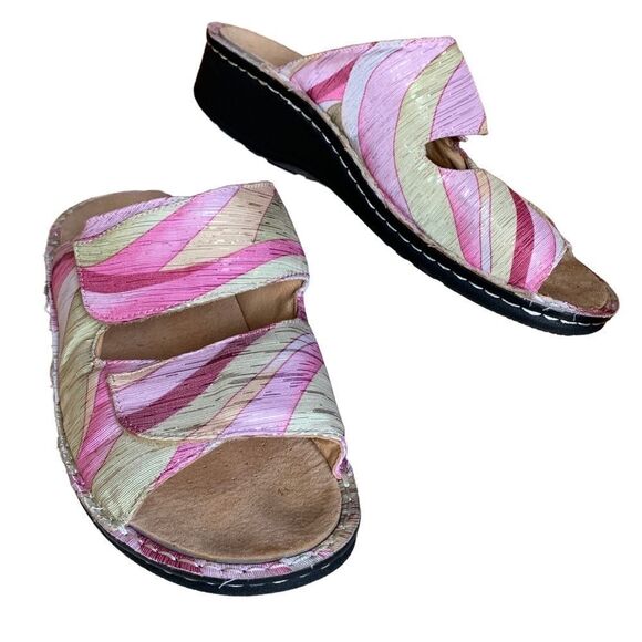 Joseph Stewart Pastel Cork Slip on Slides Sandals Pink Swirl Women’s size 10 - Picture 1 of 10